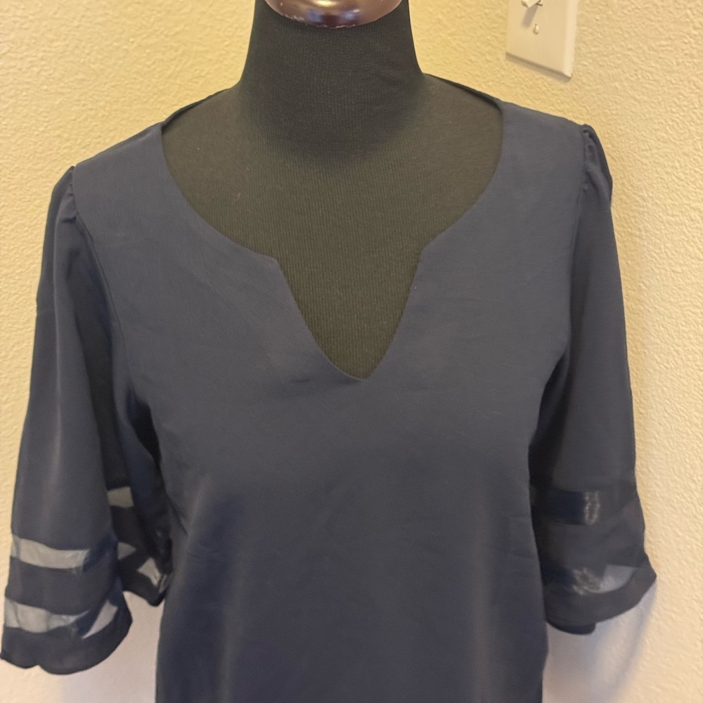 2 FOR $20 Dreamly Navy Blue Blouse Top Wide Sleeve V Neck Flowy S Small NEW - Picture 3 of 13